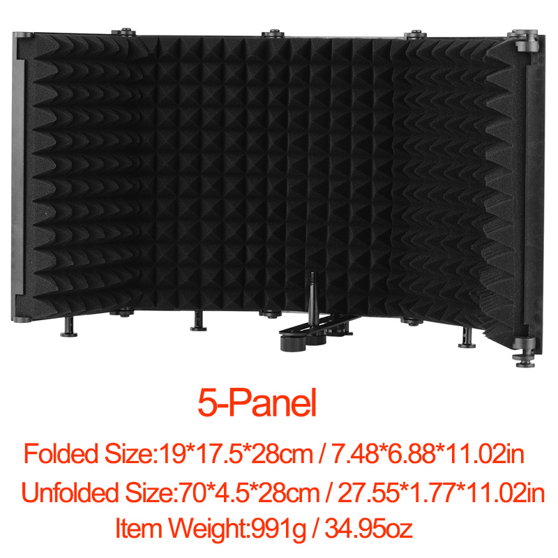 Foldable Microphone Screen Sound Absorbing Vocal Recording Panel Acoustic Isolation Microphone Shield Sound-proof Plate 3P/5P: 5-Panel  Type2