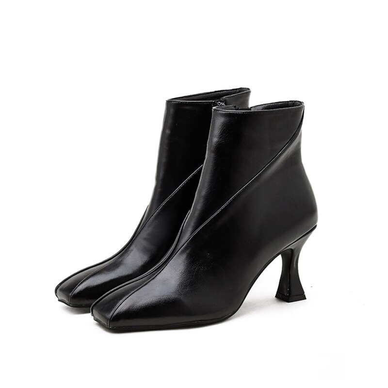 Gemengde kleuren dames enkellaarsjes vierkante neus dunne hoge hakken elegante dames herfst winter pumps zijrits schoenen vrouw: Zwart / 6.5