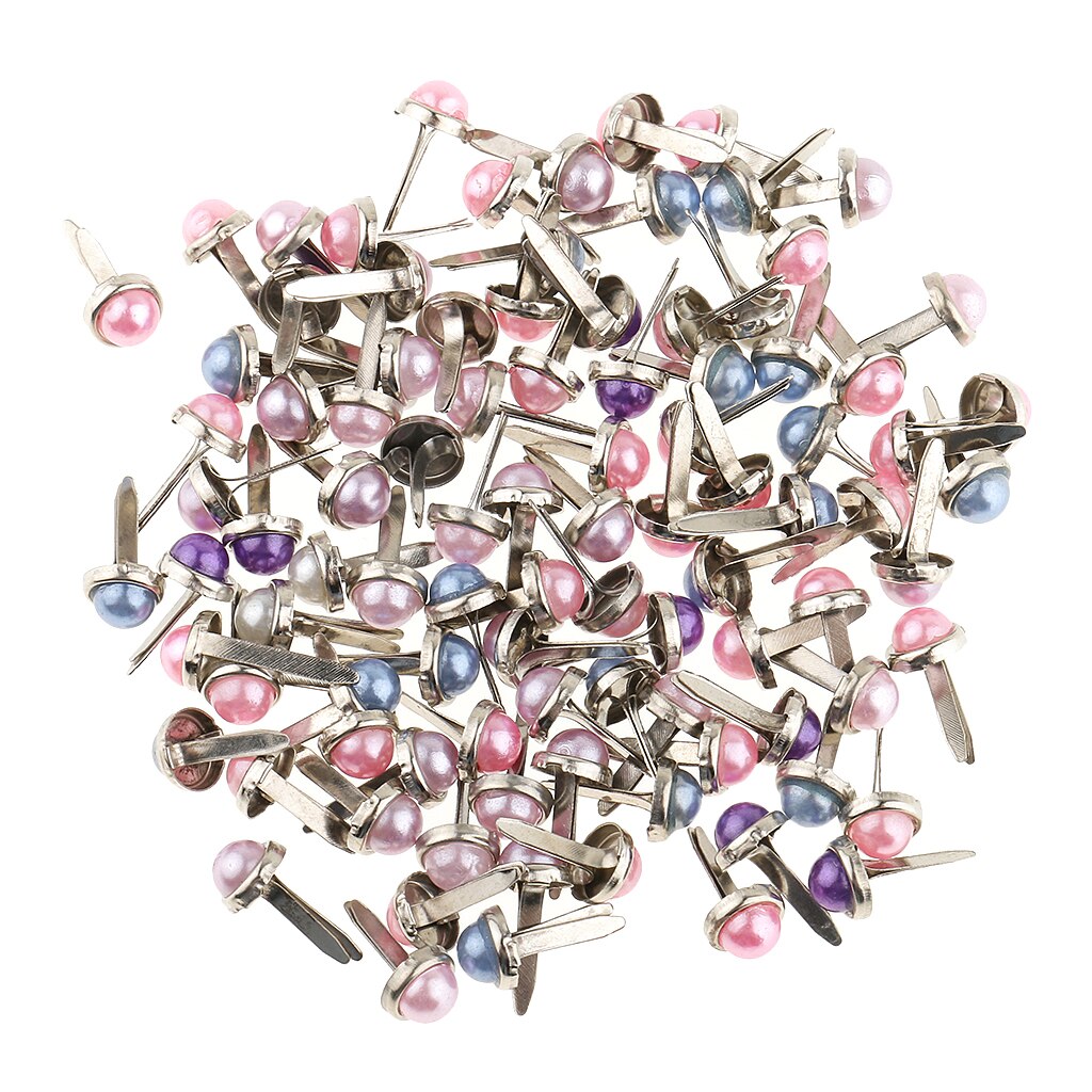 200 Piece Metal Pearl Head Brads Paper Fasteners for Scrapbooking Crafts 6mm