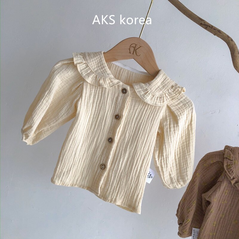 2020 autunno Nuovo Grande Risvolto monopetto di Camicette per Le Ragazze Manica Lunga infantile Del bambino di Stile Occidentale Camicette Del bambino Della Ragazza camicetta Magliette E Camicette: beige / 6m