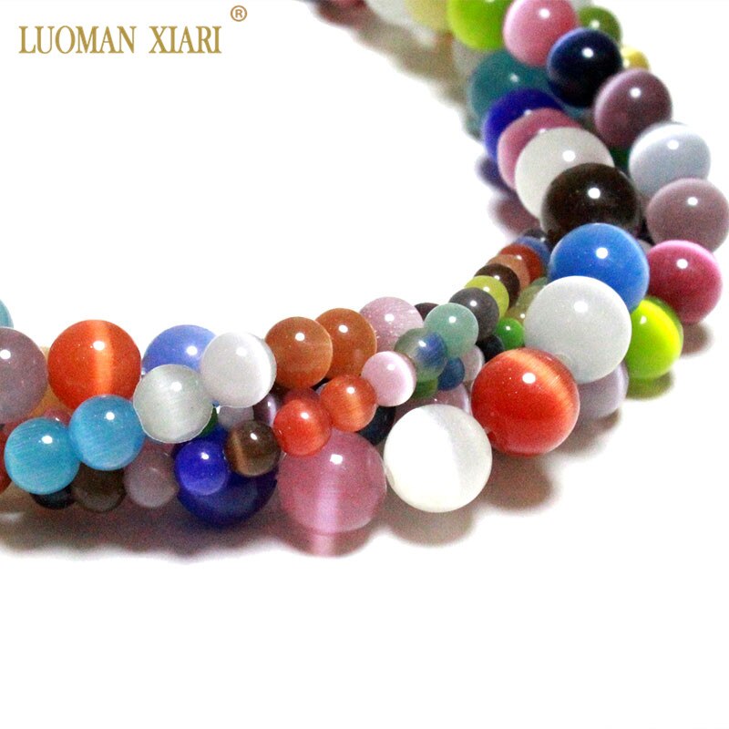Fine AAA Colorful Cat Eye Round Natural Stone Beads For jewelry Making DIY Bracelet Necklace 4/6/8/10/12MM Strand 15''