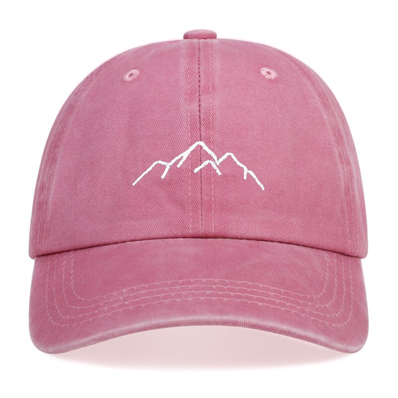 Mountain range embroidery Mens Womens Baseball Caps Adjustable Snapback Caps Washed dad Hats Bone Garros: Pink