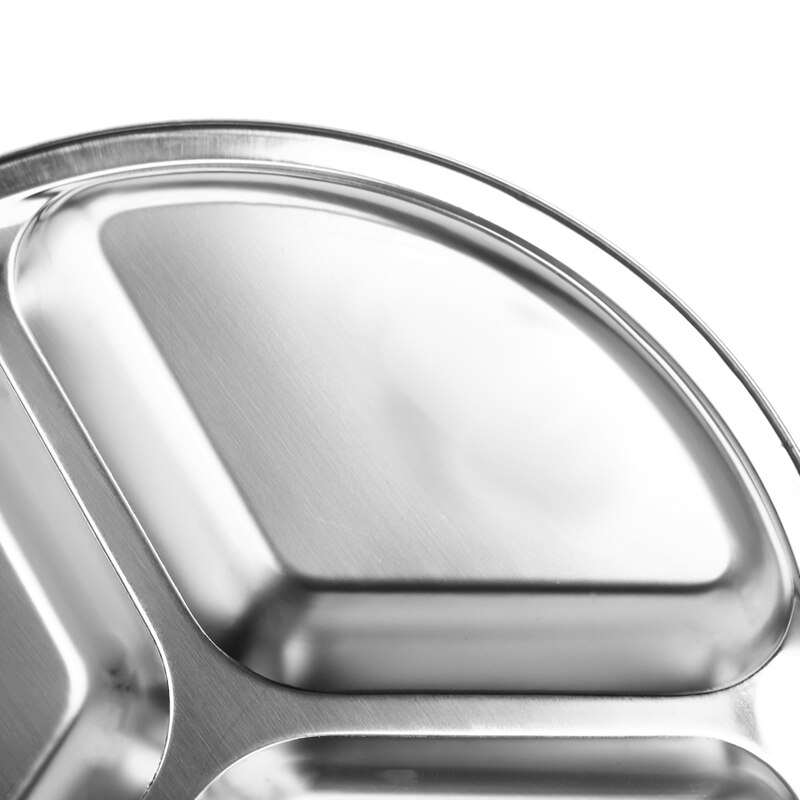 2X Stainless Steel 3 Sections Round Divided Dish Snack Dinner Plate Diameter 24Cm