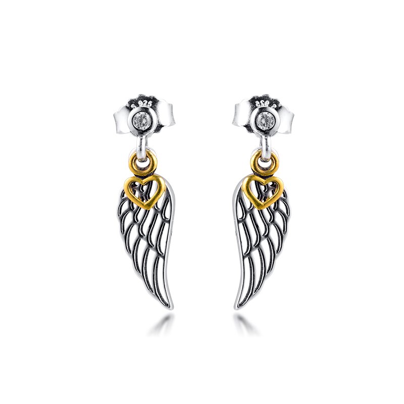 Authentieke 925 Sterling Zilveren Oorbel Liefde & Begeleiding Wing Stud Oorbellen Voor Vrouwen Originele Sieraden pendientes mujer