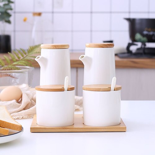 Kök kryddor burkar set keramiskt salt mononatrium glutamat krydda låda hushålls sojasås vinäger krydda flaska burk: Ys0414-4