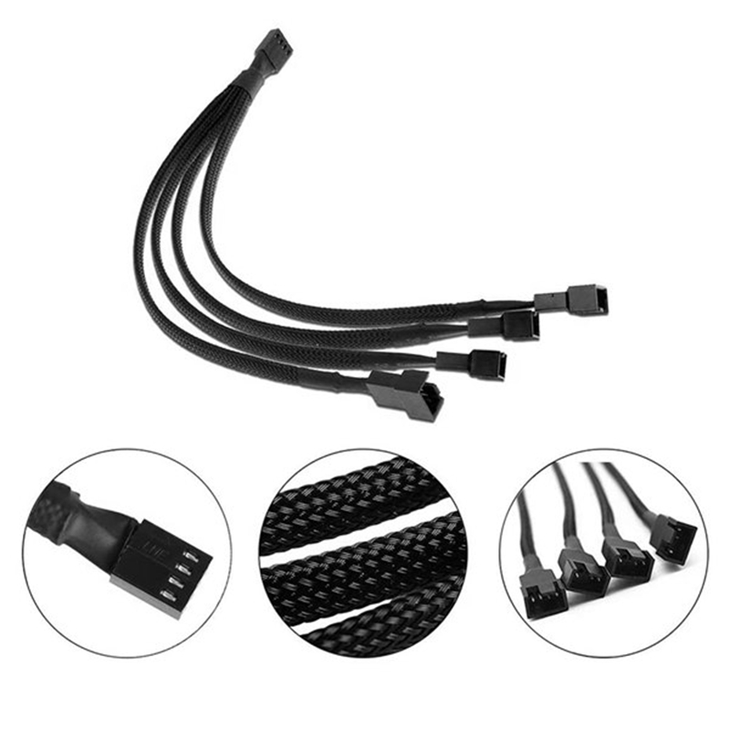 4 Stuks 4 Pin Pwm Fan Splitter Kabel Zwart Mouwen Pc Case Fan Power Kabel 1 Naar 4 Converter Gevlochten Y Splitter Power Cable