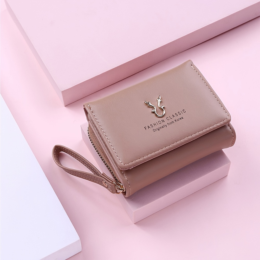 Classic Three Fold Wallet Coin Card Storage Women's Casual Student Small and Large Capacity: Khaki