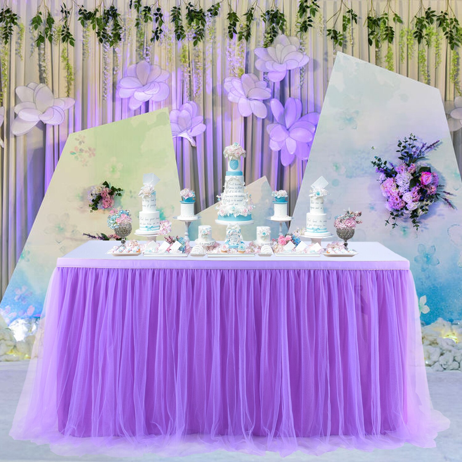 Tulle Tablecloth for Birthday Party Wedding Dinner Tableware Decoration 3 Tiers Table Skirt Home Textile Table Skirt: Purple  4.27mx0.77m
