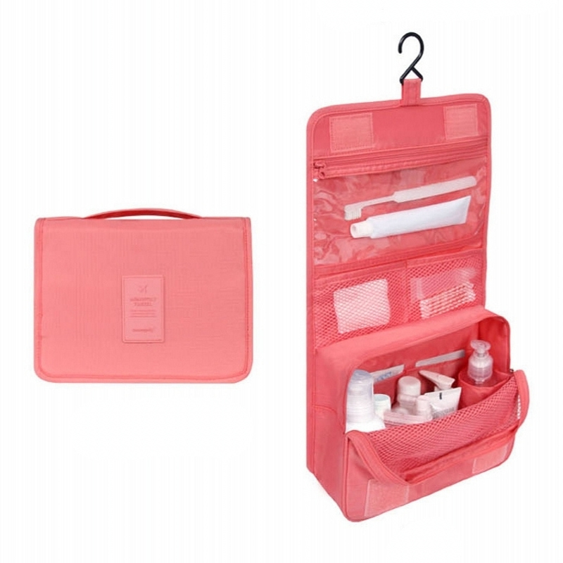 Women's Travel Portable Waterproof Cosmetic Bag Beautician Hanging Toiletry Bags make up Organizer Men women Makeup toilet bag: watermalon Red