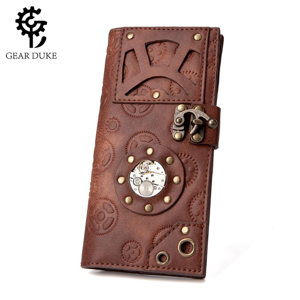 Men Wallet Punk Style Gear Purses Vintage Steampunk Rivets Mens Wallet Card Holders Vintage Movement Table Purse