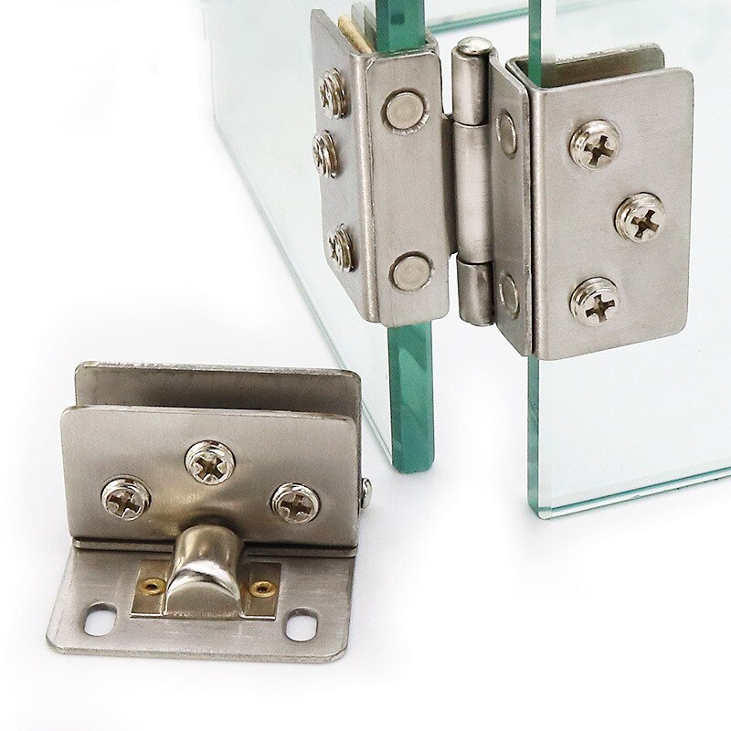 2pcs Stainless Steel Glass Door Hinge Wine Cabinet Showcase Single/Double Punch-free Fixed Hinge Bathroom Furniture Hardware