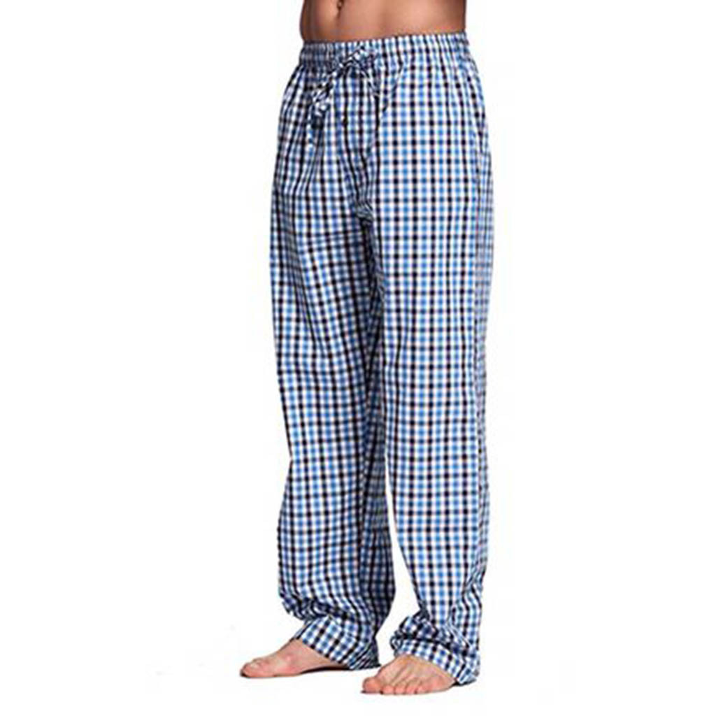 Pijamas a cuadros para hombre, pantalones de algodón y lino, holgados, de talla grande, 2022 KG, ropa de casa a cuadros azules, 200