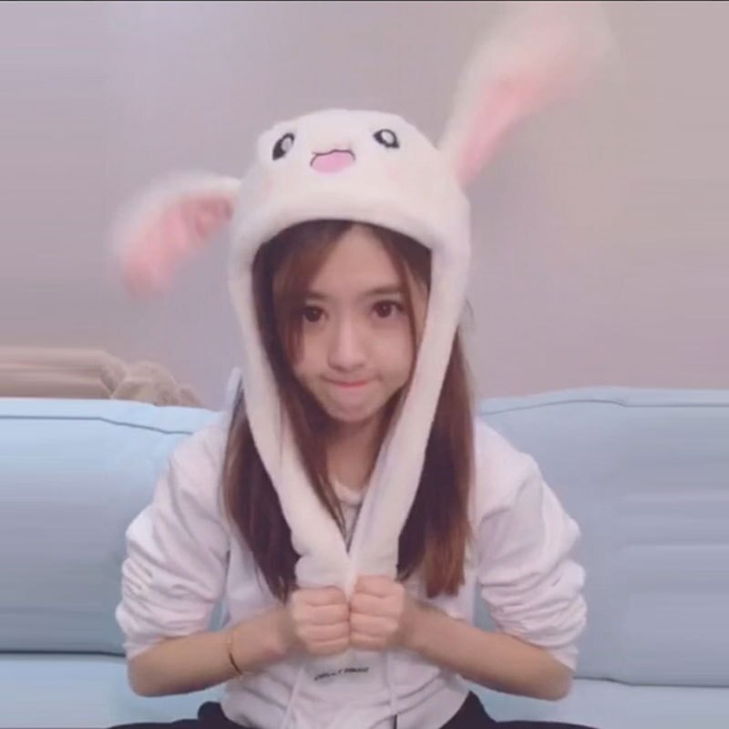 Kanin lue med bevegelige ører søt tegneserie lue lue kollisjonspute kawaii morsom leketøy cap barn plysj leketøy bursdag hatt for jenter