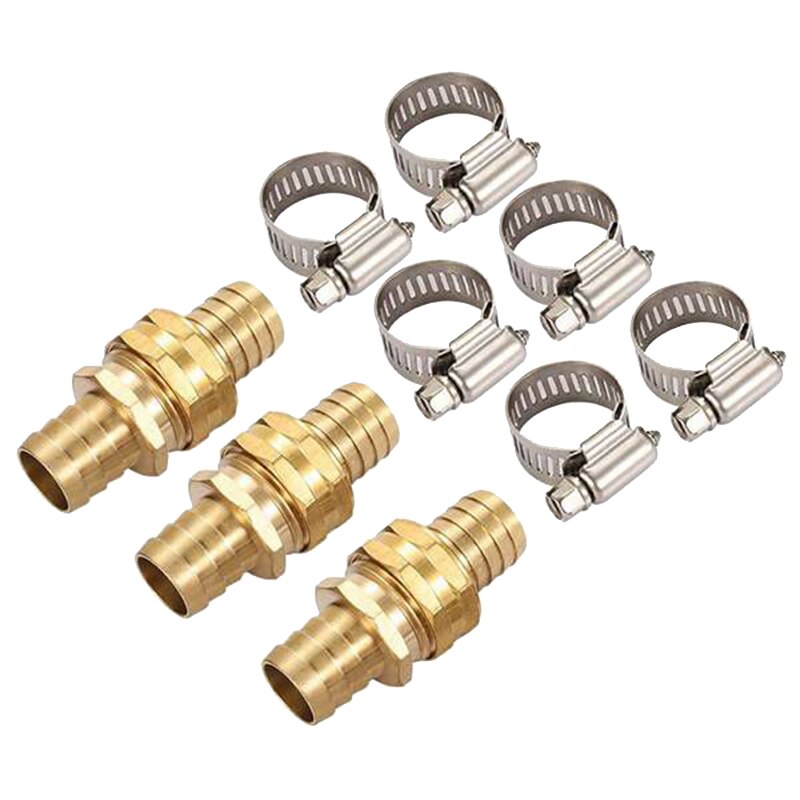 Gardening 5 Pair Brass 3/4 Inch Garden Hose Mender Repair Male Female Connector with Clamps