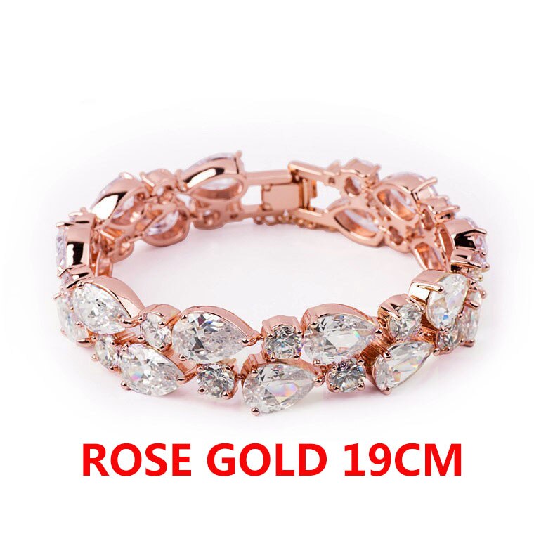 LUOTEEMI Lujo Champagne Oro de Color Claro AAA + Cubic Zirconia Pulsera y Brazaletes para Las Mujeres Elegantes Al Por Mayor Fábrica: ROSE GOLD 19CM