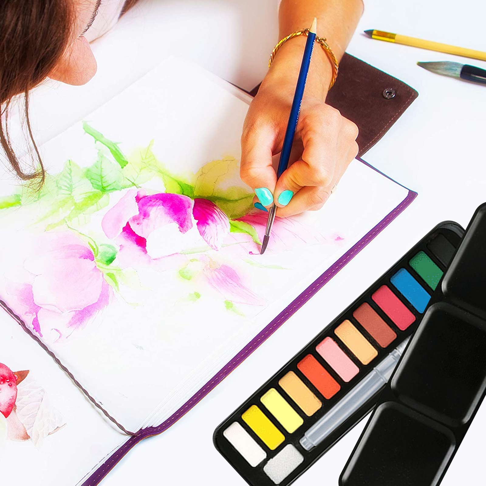 Aquarel Verf Set 12 Levendige Kleuren In Tin Box Met Penselen Effen Art Verf Voor Kinderen Volwassenen Student Beginner kunstenaar