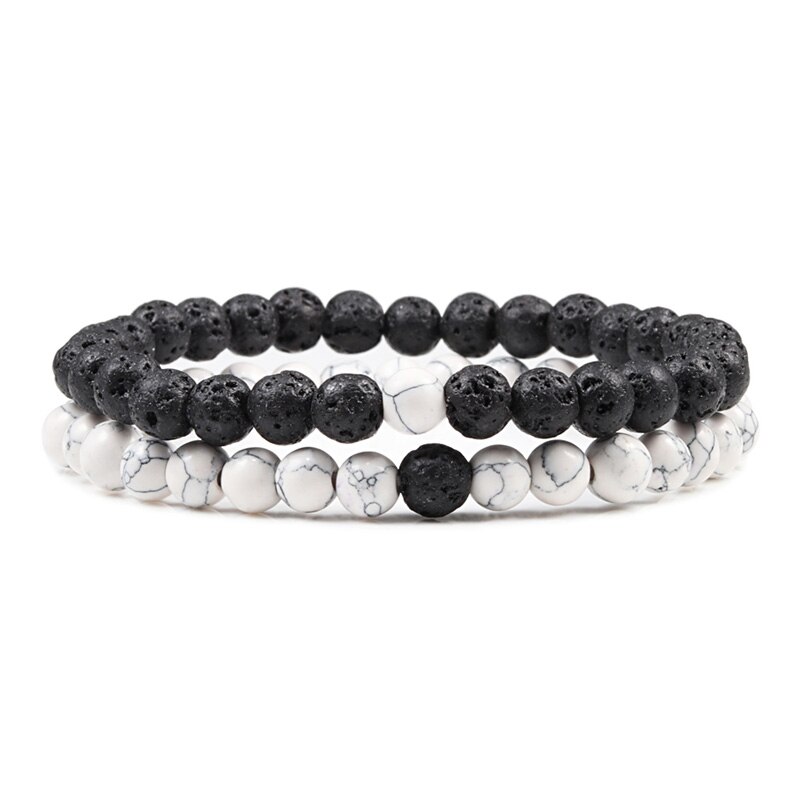 Pulseras de distancia para parejas de piedra de Lava de para hombres, brazaletes de cuentas de Yin Yang blancos y naturales para mujeres, amigas, Pulseira: set 1