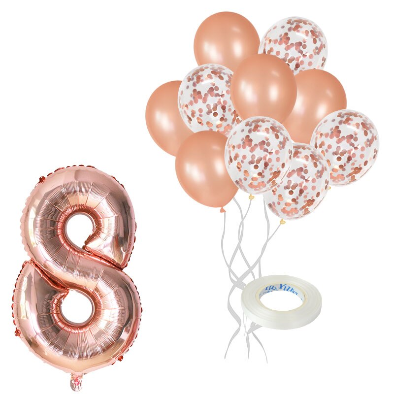12Pcs/lot Rose Gold Number Foil Balloons Happy Birthday Balloons Baby Shower Kids 1st Birthday Party Decorations Number Balloons: rose gold-8