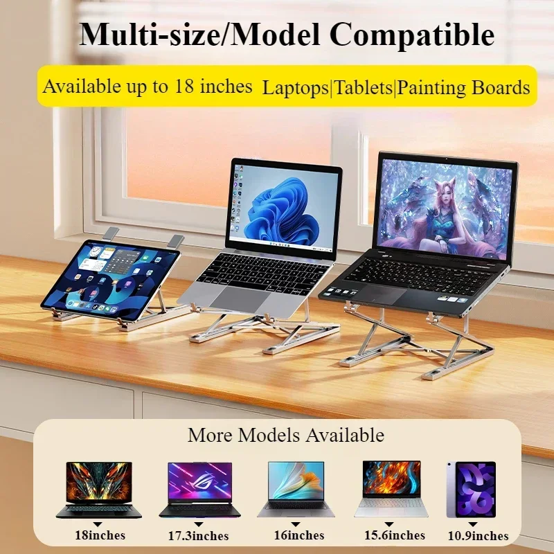 Eary Laptopstandaard voor desktop Metalen stabiele basis met draagbare opvouwbare geventileerde koelcomputerhouder Geschikt voor maximaal 18 inch