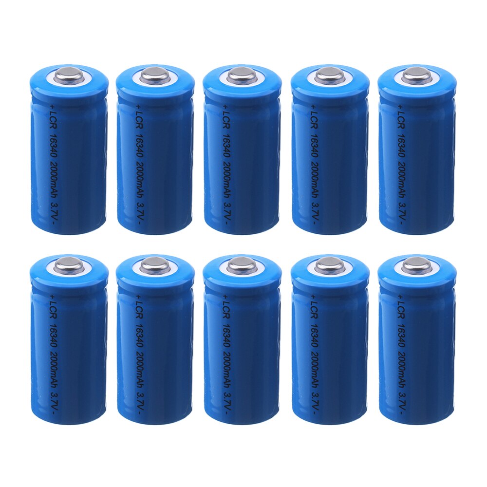 16340 Battery 3.7V 2000mAh Lithium Rechargeable Li-ion Cell For CR123A, CR17345, K123A, VL123A, DL123A, 5018LC, SF123A, EL123AP: 10pcs