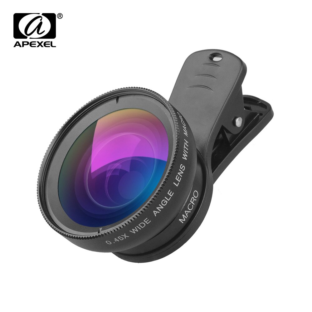 APEXEL APL-0.45WM Telefoon Lens Kit 0.45X Super Groothoek 12.5X Super Macro Lens HD Camera Lenzen met Lens Clip voor iPhoneXiaomi
