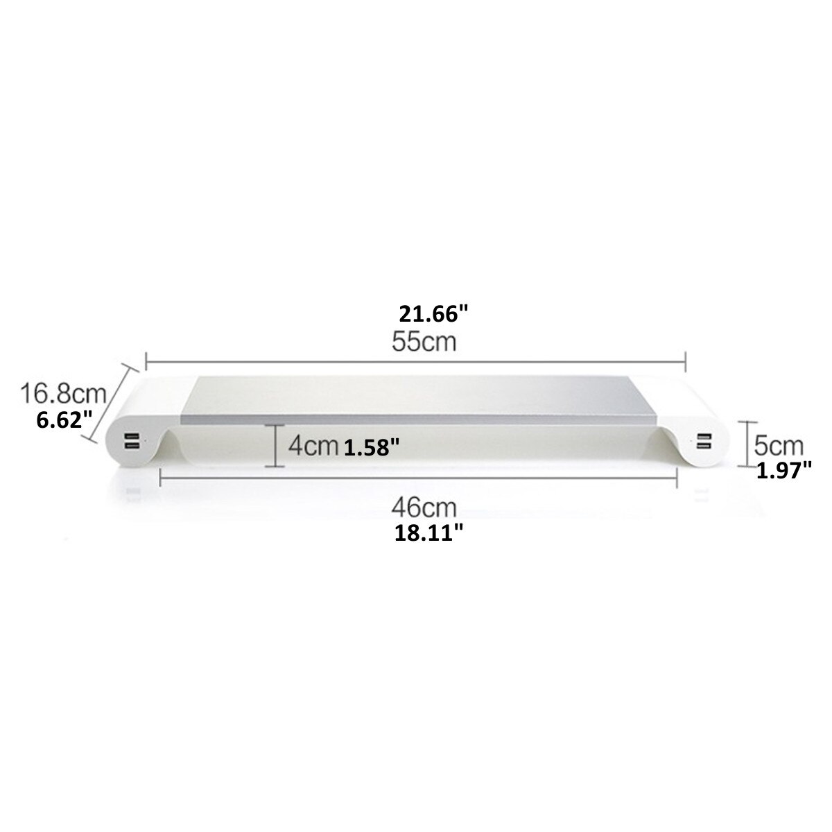 Liga de alumínio suporte do monitor barra espaço doca mesa riser com 4 portas usb para imac macbook computador portátil abaixo 20 Polegada