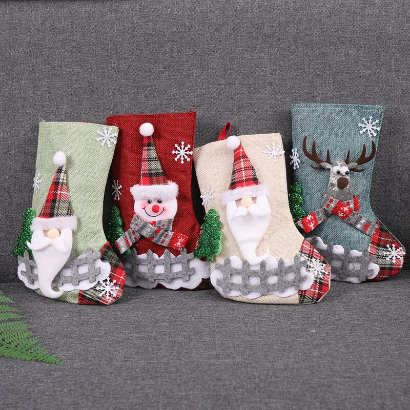 Dulce árbol de Navidad Calcetines rojo verde ligero bolsa chimenea árbol decorativo lindo adorable bolsa de