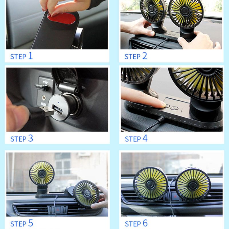 Universele draagbare, dubbele ventilator voor op het bureau, oplaadbaar via usb, multifunctioneel luchtcirculatiesysteem voor in de auto