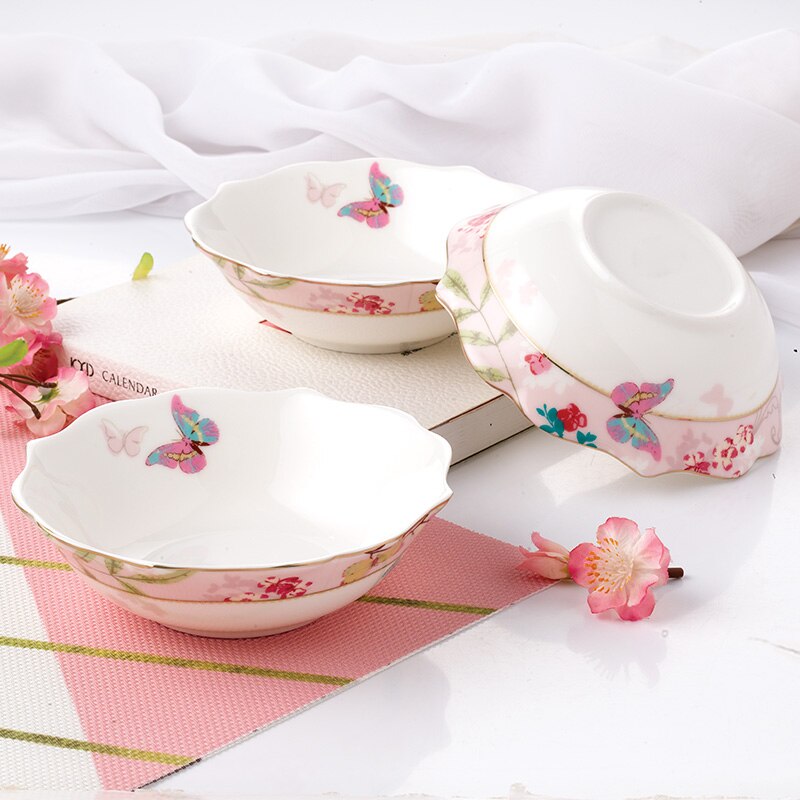 Ceramic Plate Set Glazes Party Flora Tableware Set Porcelain Breakfast Dessert Plates Dishes Noodle Bowl Coffee Cup Home Decor