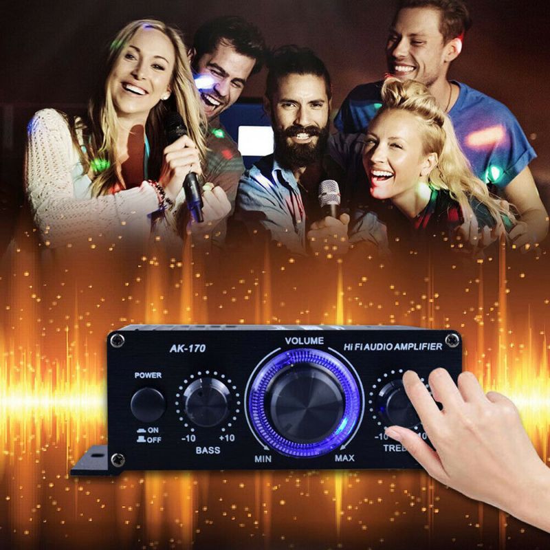 400W DC12V Dual Channel Mini Hifi Aux Eindversterker Voor Ak 170 Met Blauwe Led Light