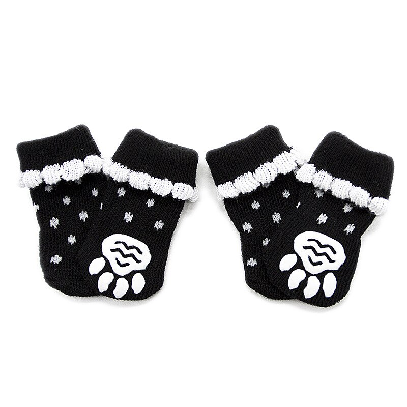 Chaussettes tricotées chaudes pour animaux de compagnie, 4 pièces, pour chiens et chats, intérieur, épais et doux, en coton, antidérapantes, fournitures pour animaux de compagnie