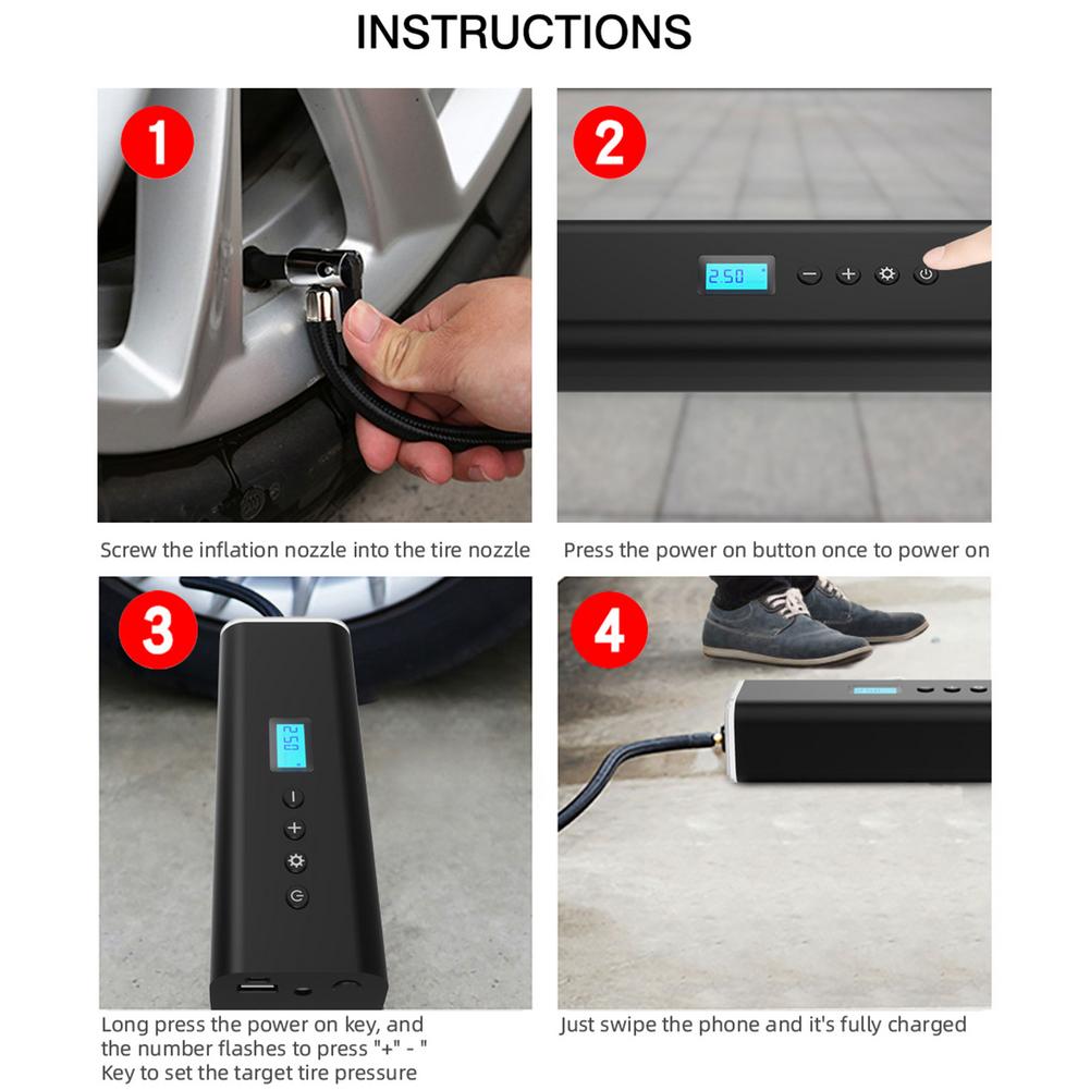 12.4V 150PSI Cordless Portable Tire Air Compressor Car 19.5W Air Pump Automatic Inflation Inflator With LCD Digital Display