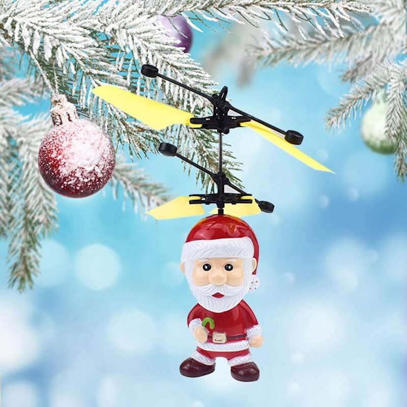 Christmas Santa Speelgoed Vliegende Kerstman Vliegtuigen Speelgoed Sensor Helicopter Inductie Speelgoed Gloeiende