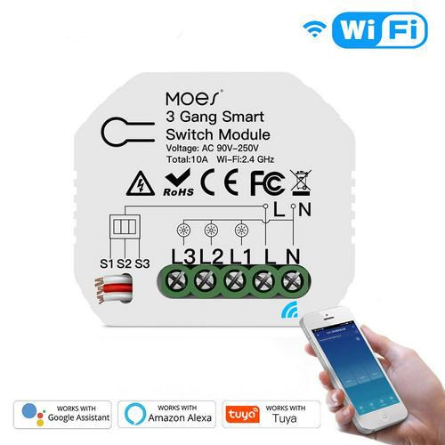 Smart Home 3 Gang DIY WiFi 2 Way Light LED Dimmer Module Switch Smart Life/Tuya APP Remote Control Work with Alexa Google Home