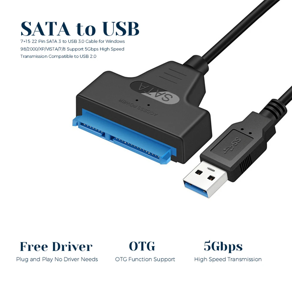 Sata til usb 3.0 / 2.0- kabel op til  to 6 gbps til 2.5 tommer ekstern harddisk, ssd-harddisk, sata 3 22- bens adapter, usb 3.0 to sata iii-kabel