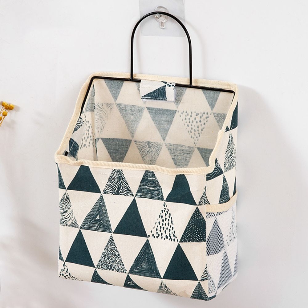 Panier de rangement en lin et coton, tissu imprimé à rayures simples, sac de rangement mural suspendu à la maison ou au bureau avec crochet: 3
