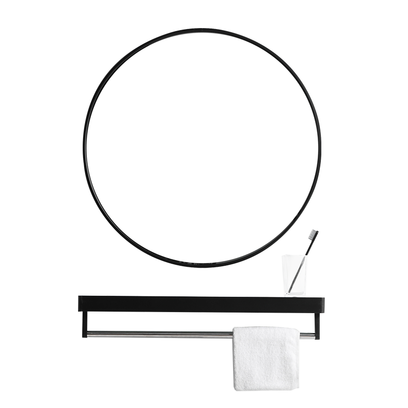 Nordic round wash hand bathroom mirror bathroom mirror wall-mounted with shelf comb makeup HD simple home