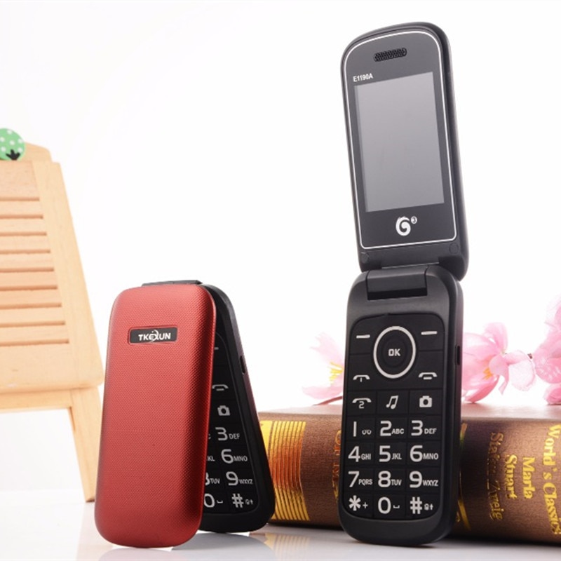 Dual SIM Flip Mobile Phone Bluetooth FM MP3 Vedio Cheap Old Man's Cellphone Russian Keyboard TKEXUN E1190A