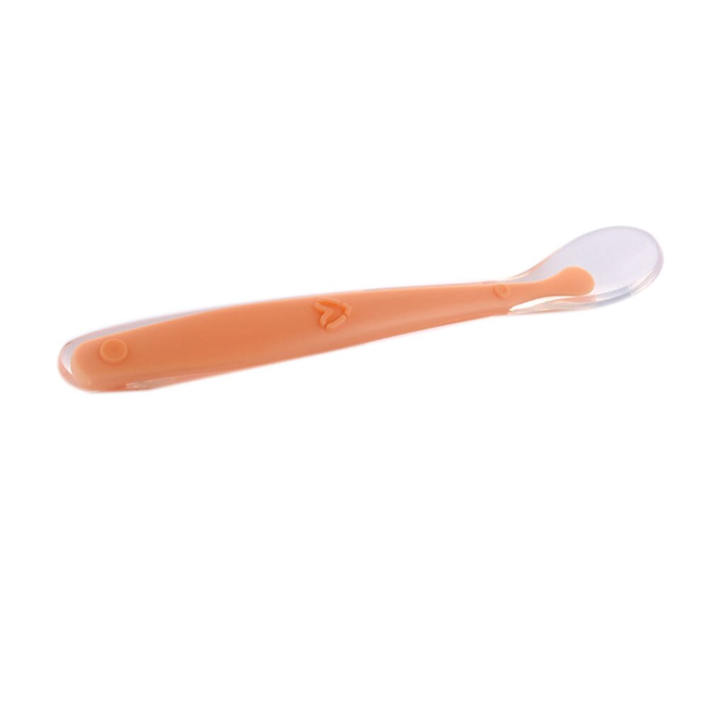 Cuillère en Silicone souple pour bébé, couleur bonbon, détection de la température, nourriture pour bébé, plats d&#39;alimentation, appareil d&#39;alimentation: orange