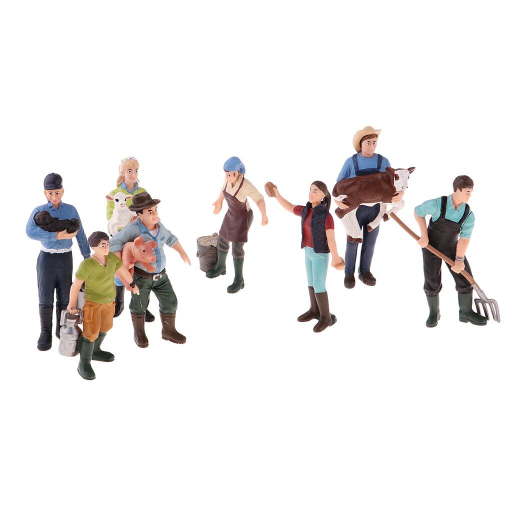 Pack/8Pcs Painted Model Figures People Male &Female Farmers 7-10cm Height
