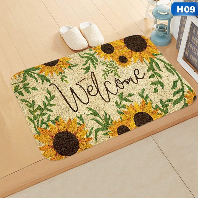Tapis antidérapant rectangulaire 40 x 60cm welcome home pour chambre à coucher, tapis de sol d'entrée, motif tournesol, paillasson en flanelle: H09