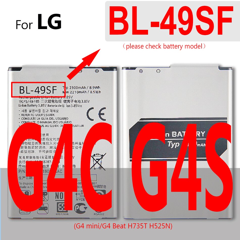 Bateria BL-42D1F para lg g5 g6 g7 g8 thinq/g2 g3 g4 mini g3s g3c g4s g4c h850 h820 h820 h831 h8468 h860 h860 ls992 us992: BL-49SF