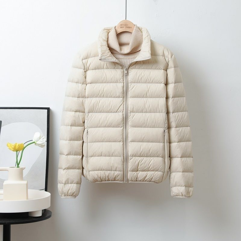 Dunfrakk dame parkas høst/vinter lett fjær bomullsvattert jakke dame kort koreansk overfrakk lett yttertøy: Xxxl / Beige