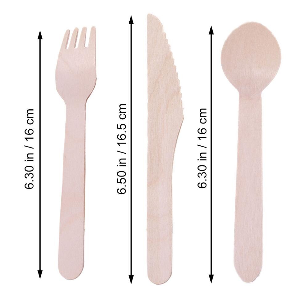 100/150/200 Stuks Houten Vorken Lepels Cutters Wegwerp Houten Bestek Keukengerei Servies Voor Diner Barbecue