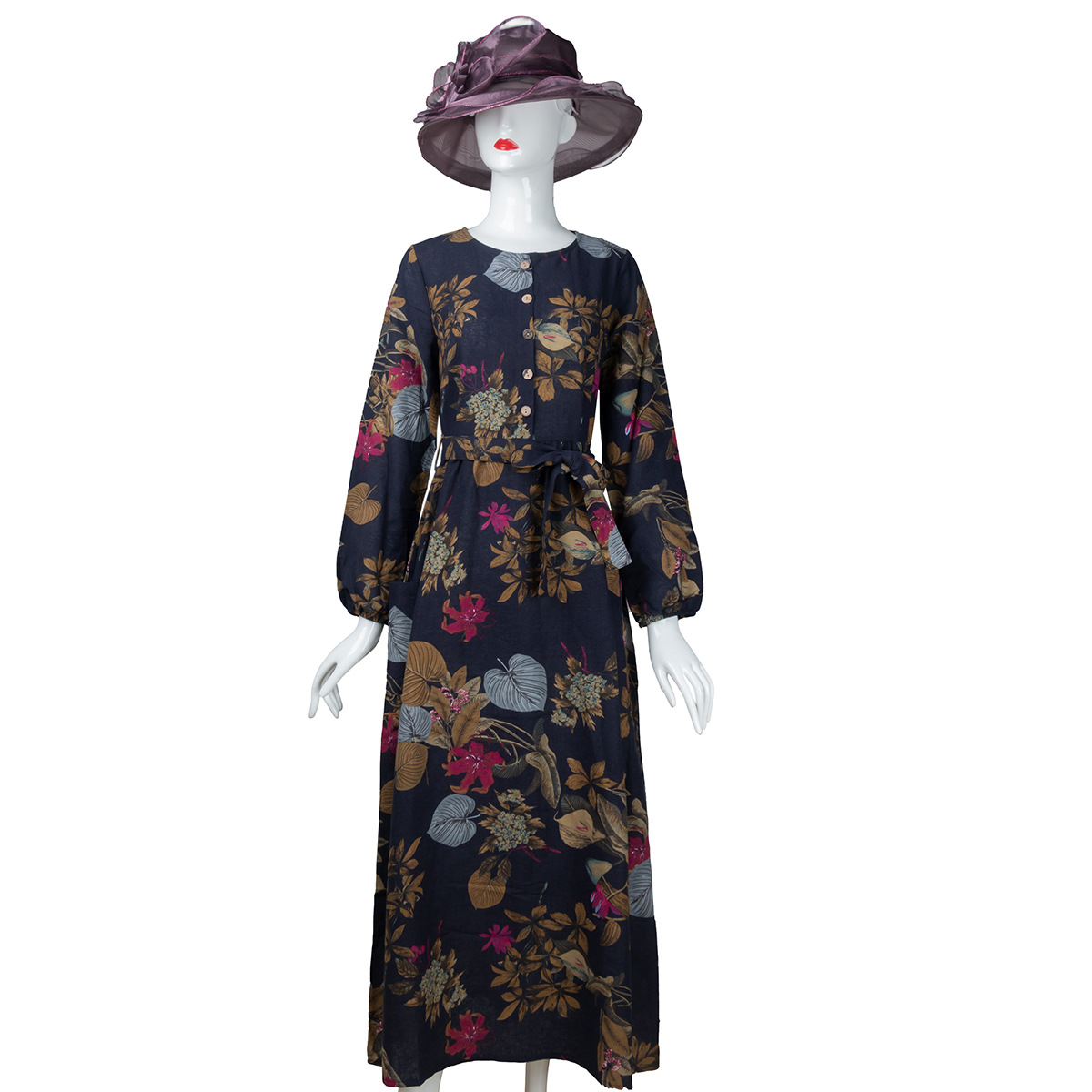 Abayas-vestido largo con estampado de flores para mujer, caftán marroquí, árabe, islámico, musulmán