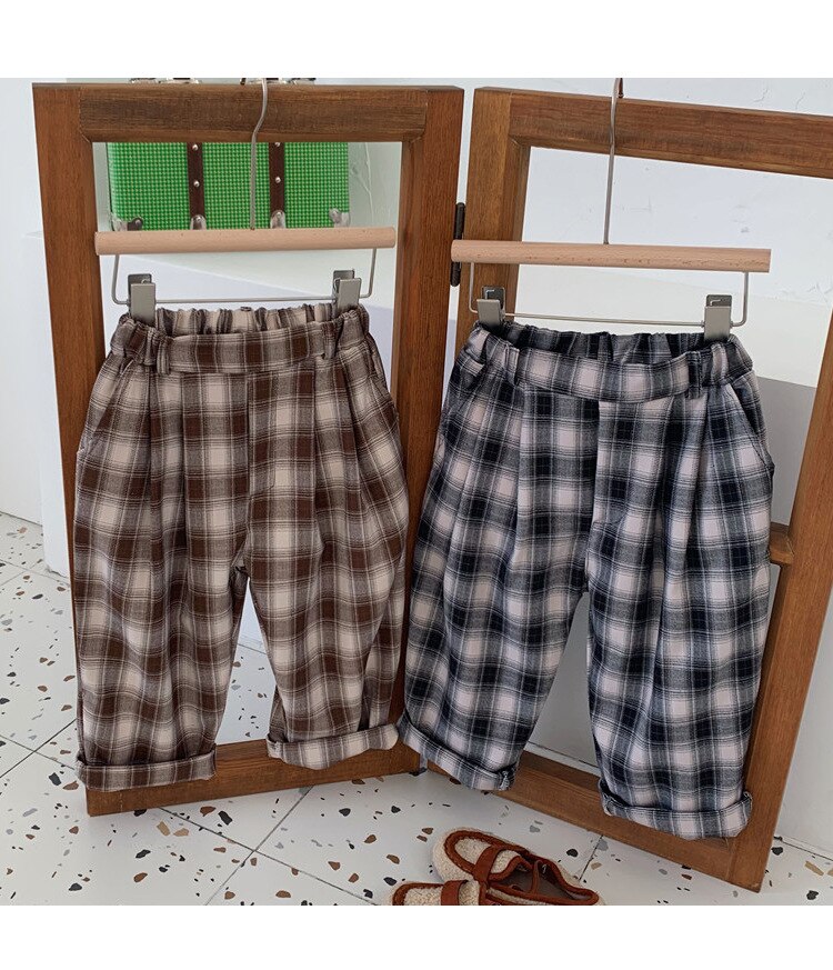 garçons et filles coton Plaid pantalon décontracté enfant en bas âge enfants automne pantalon droit petits enfants pantalons amples