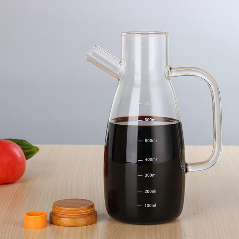650ml högborosilikatglas olivolja vinäger kruka dispenser flaskor vinäger kan grym lagring med handtag och lock