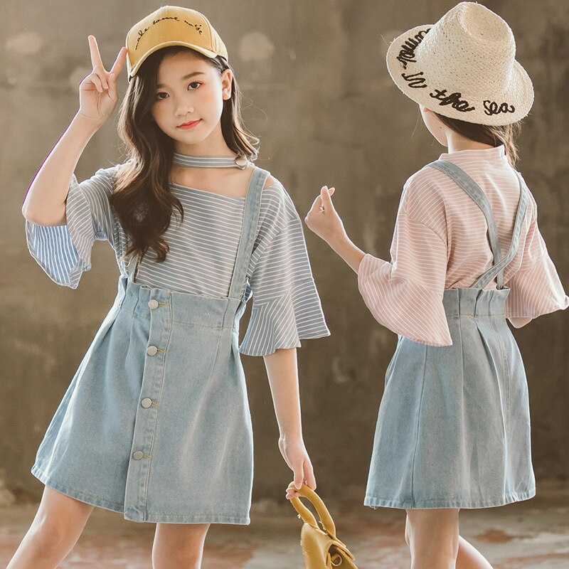 Zomermeisjes denim rok jarretellerok kinderkleding koreaanse stijl kinder babymeisje denim bandjes rok voor tienermeisjeskleding