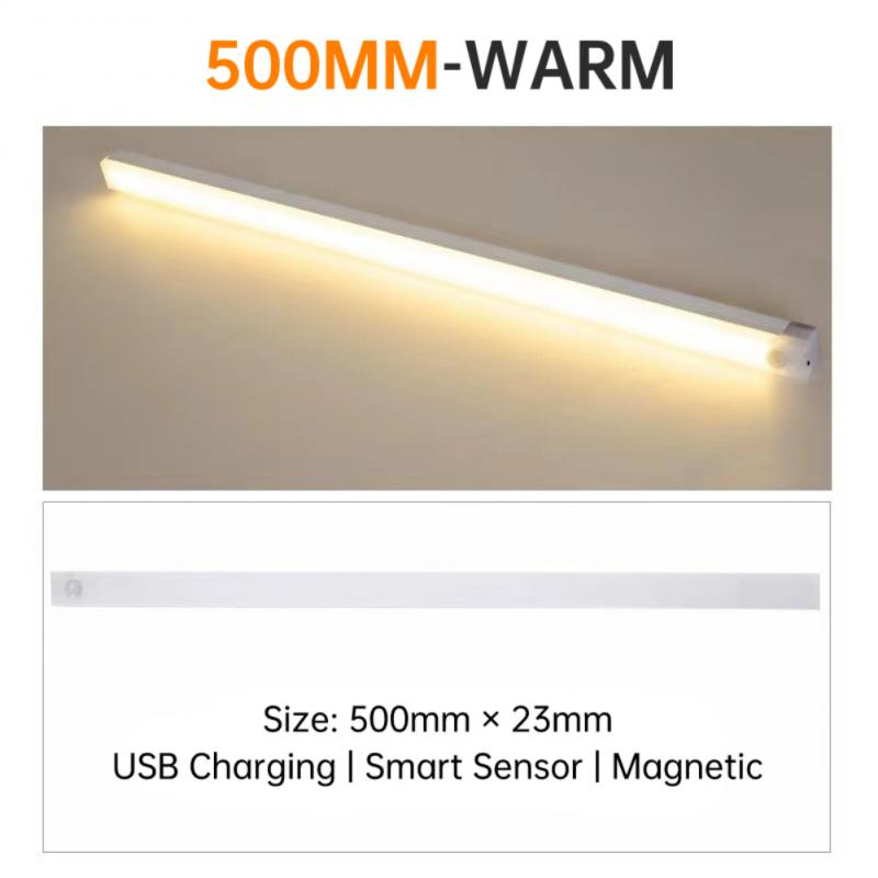 Led natlampe bevægelsessensor nødlys trådløs usb genopladelig lampe skab garderobe lampe under baggrundsbelysning til køkken: Lysegul