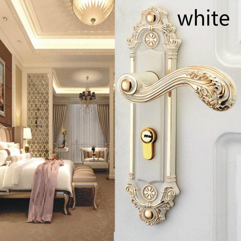 Habitación Blanca marfil manija cerradura para dormitorio manija puerta cerradura de madera puerta cerraduras tirador de lujo pomos de antigüedades bronce